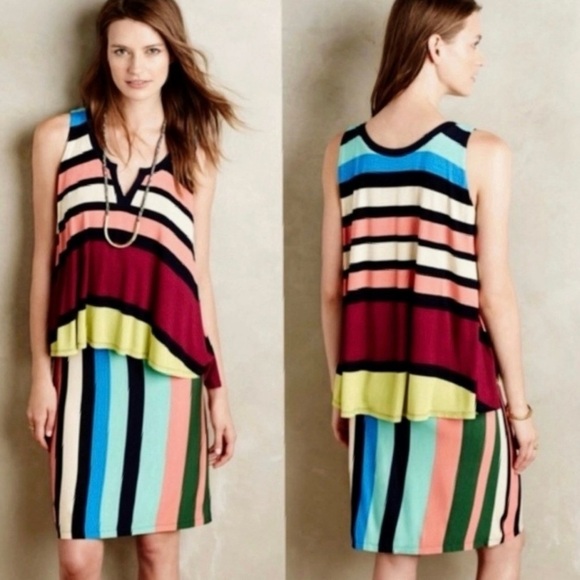 Maeve Dresses & Skirts - Anthropologie Maeve Layered Davina Dress Rainbow Stripe Size Small